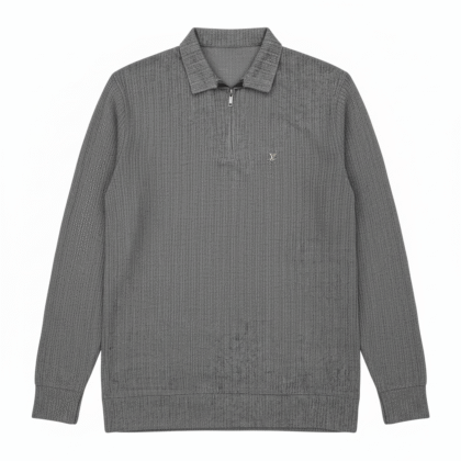 Knitted Zipped PoloShirt - Metallic Grey
