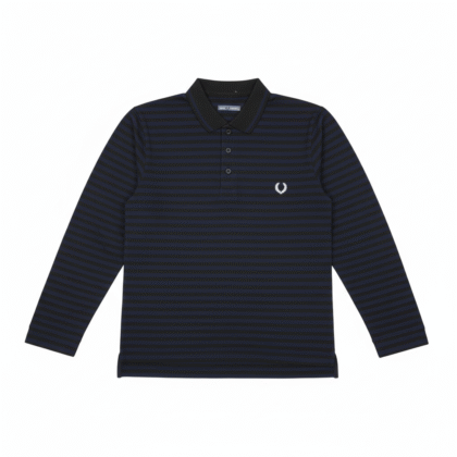 Navy & Black Full-Sleeve Cotton Striped Polo Shirt