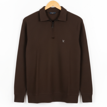 Knitted Zipped PoloShirt - Chestnut Brown