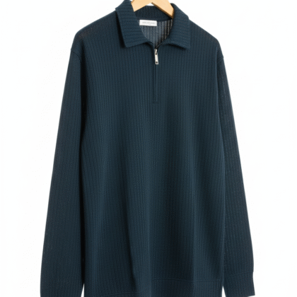 Knitted Zipped Polo Shirt - Crystal Teal